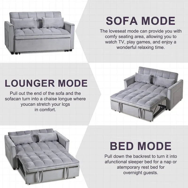 Modern Velvet Futon Loveseat with Reclining Backrest & Pockets, Seats 2 ?Dark Gray / Light Gray / Blue / Black