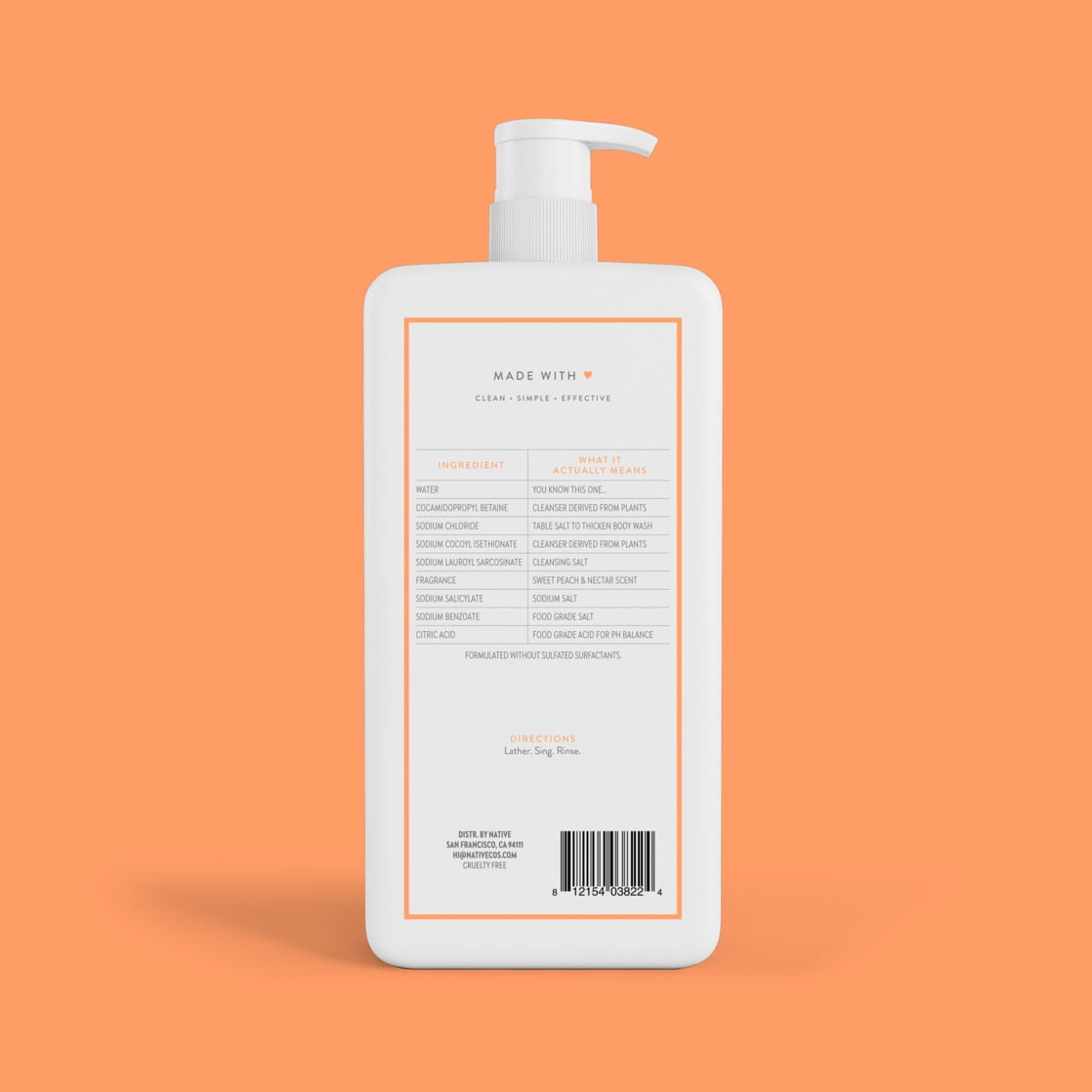 Body Wash, Sweet Peach & Nectar, Sulfate Free, Naturally Derived Ingredients, 24hr Freshness, for Women & Men, 36 fl oz
