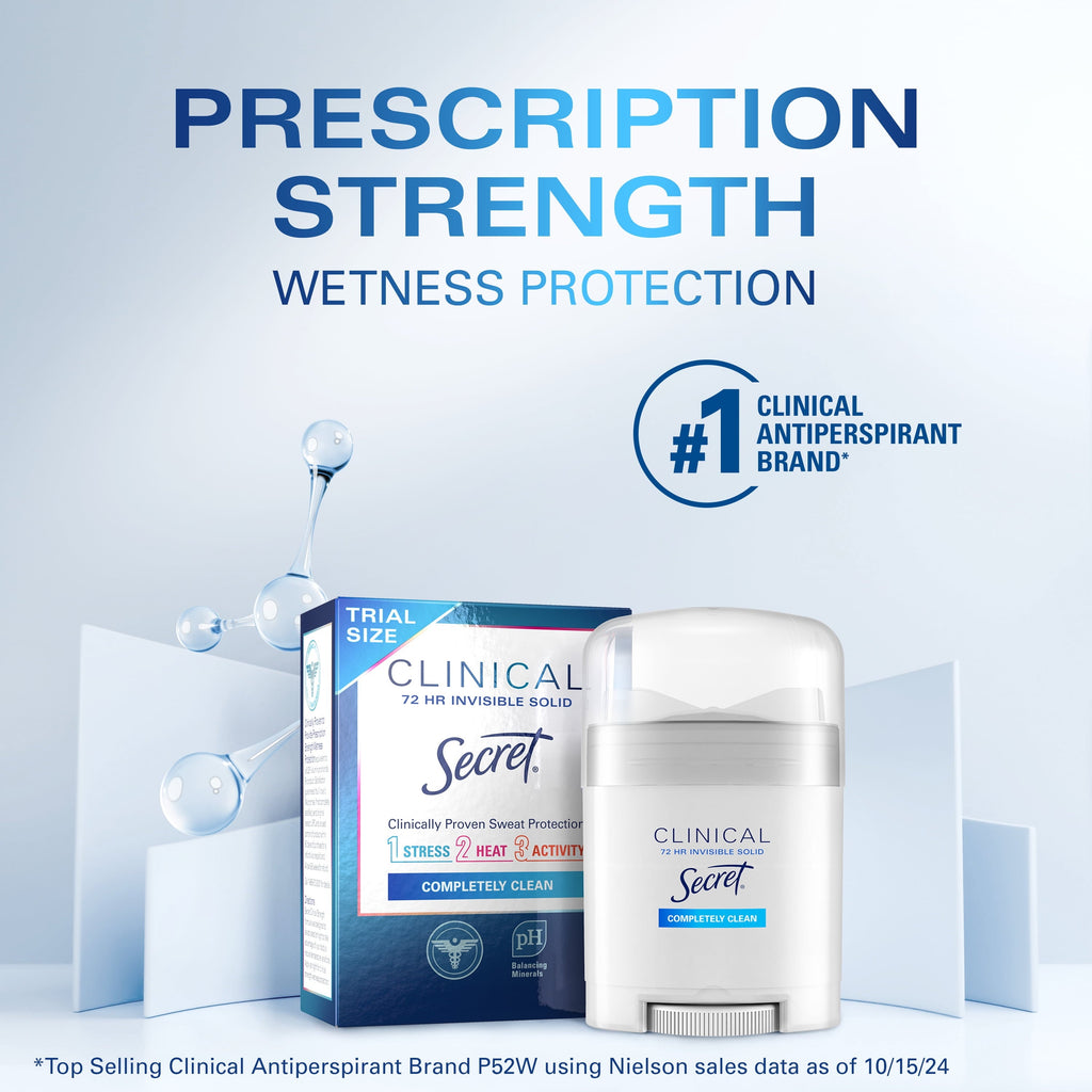 Clinical Strength Invisible Solid Antiperspirant and Deodorant for Women, Completely Clean, 0.5 oz