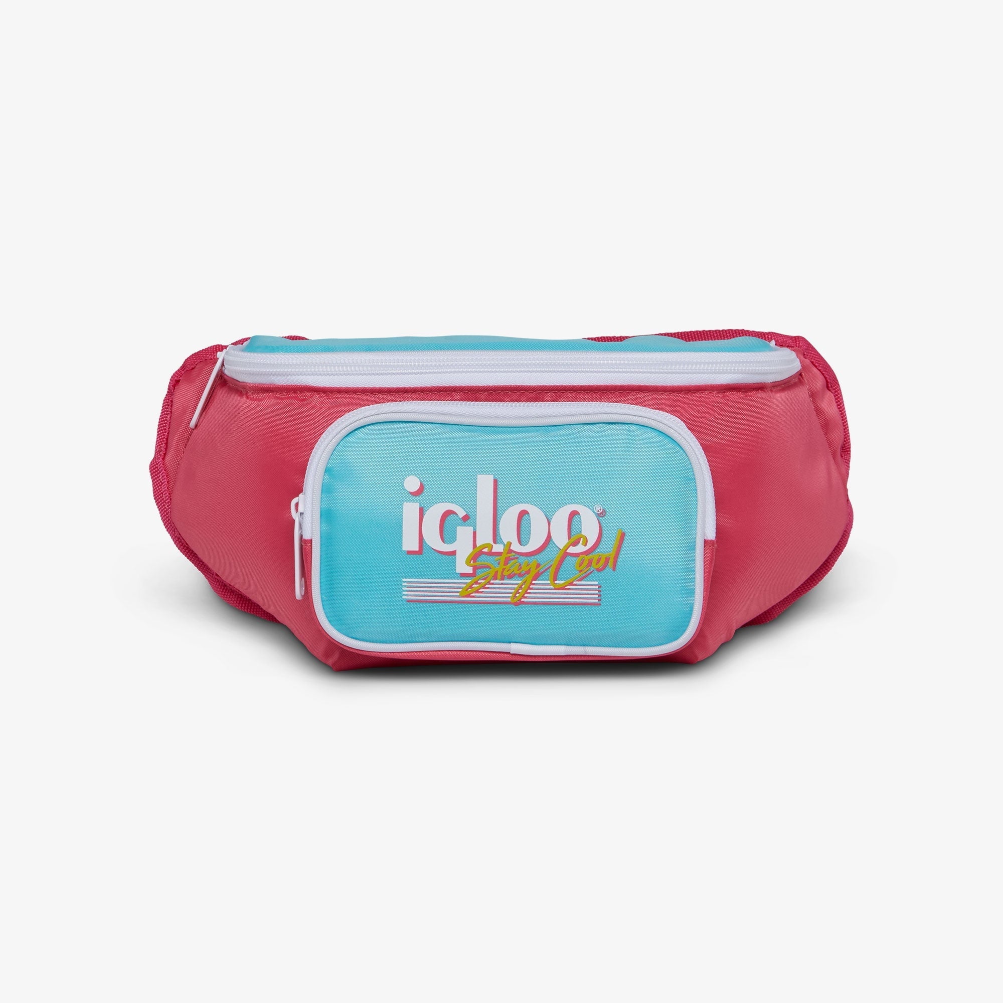 3 can Retro Fanny Pack Cooler Bag, Purple and Aqua Blue