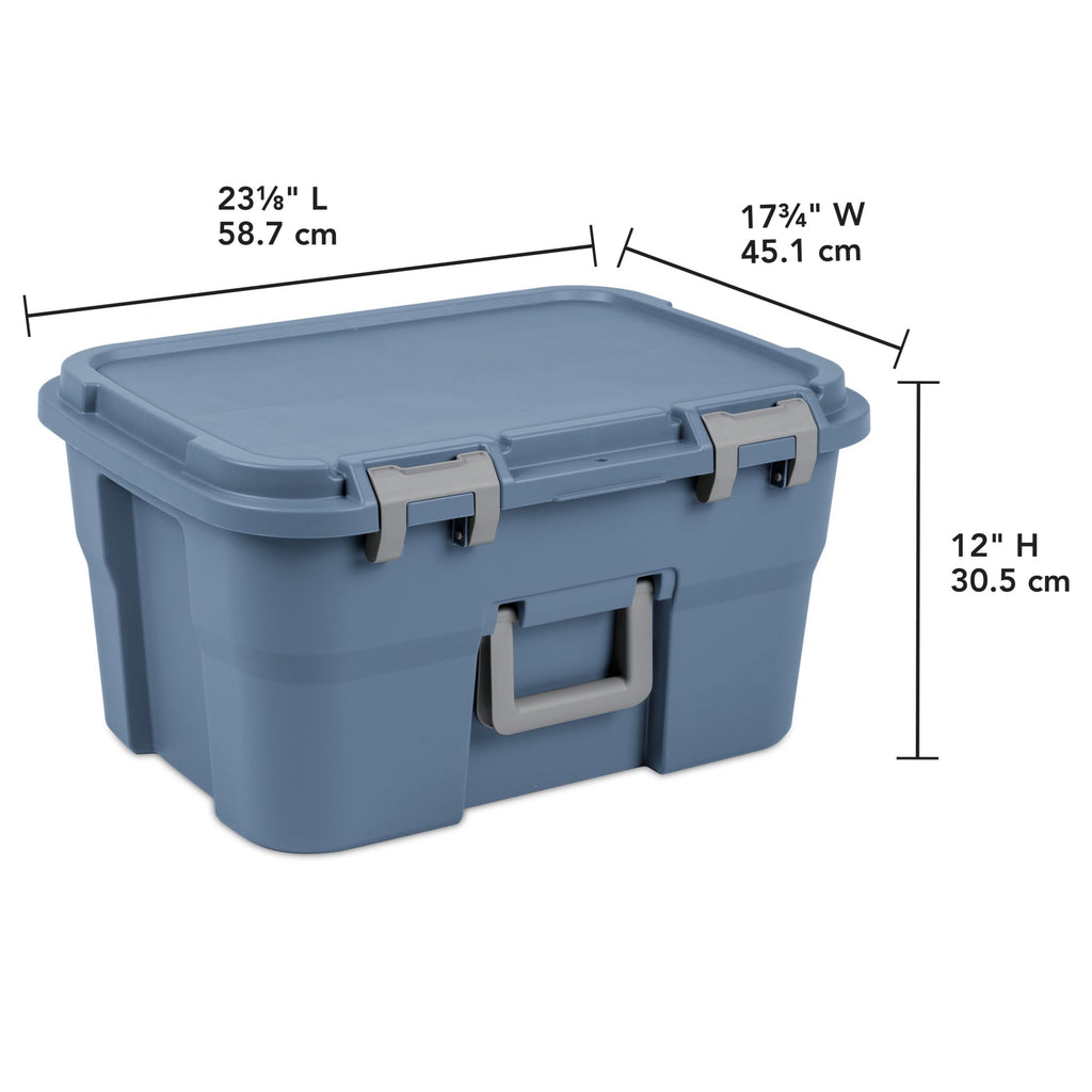 14 Gallon Footlocker Storage Bin, Heavy Duty Plastic Storage Trunk Container, Lockable with Handle, Blue