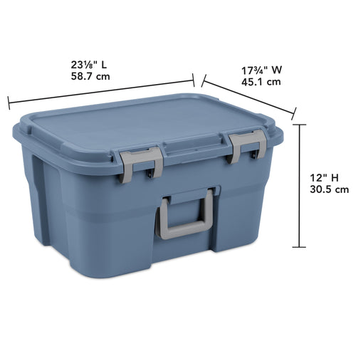14 Gallon Footlocker Storage Bin, Heavy Duty Plastic Storage Trunk Container, Lockable with Handle, Blue