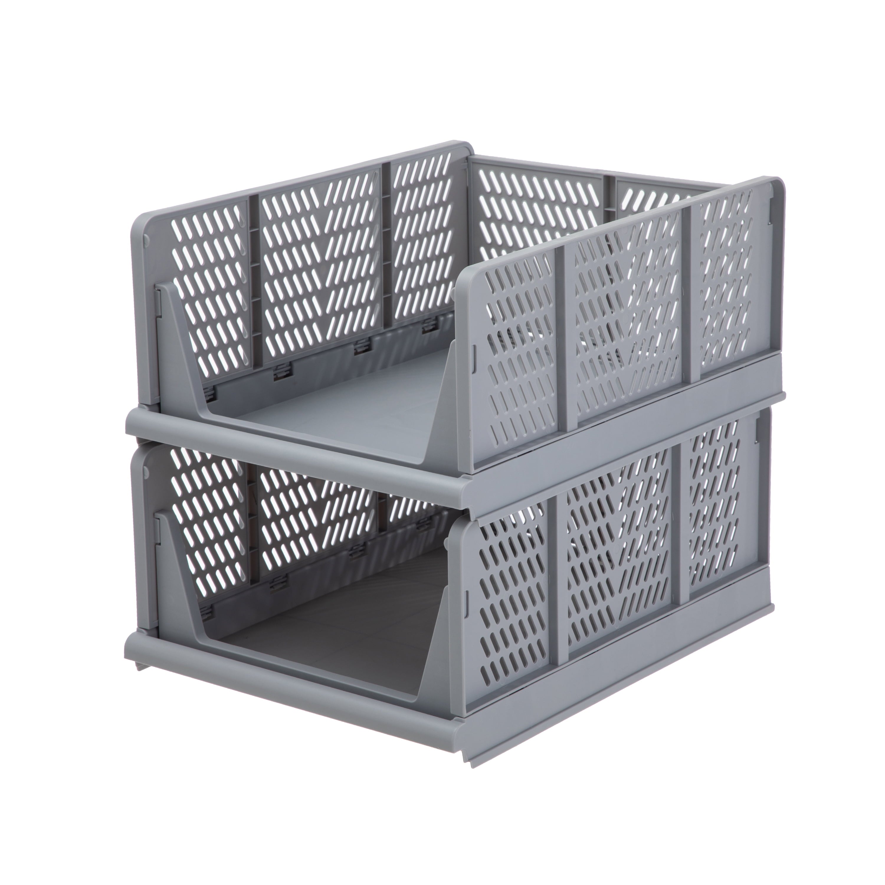 Kids Collapsible Stacking Plastic Storage Bin, Grey, 13 in x 17 in x 1.3 in