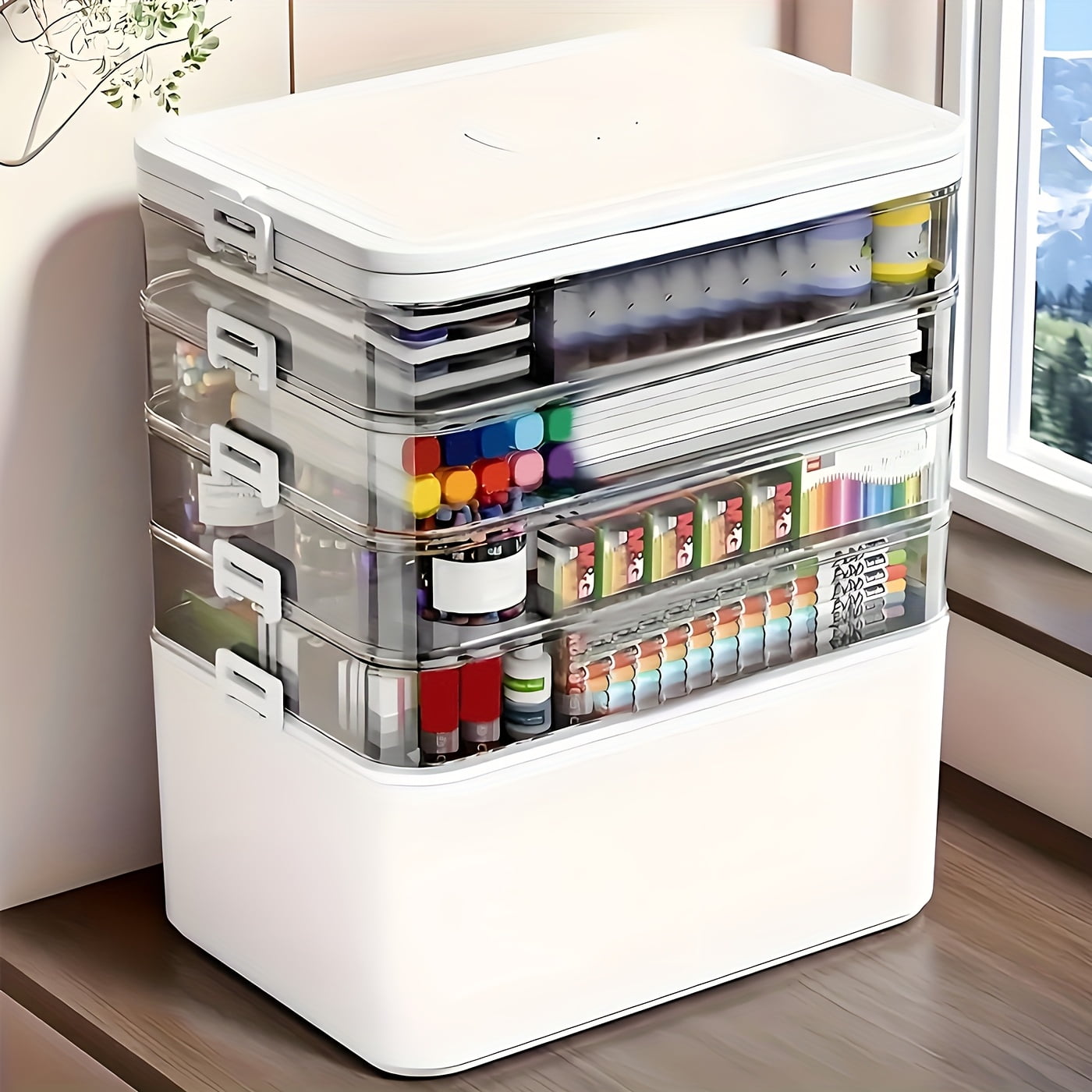 5-Tier Heavy-Duty Plastic Storage Box - Clear with Lids & Handle