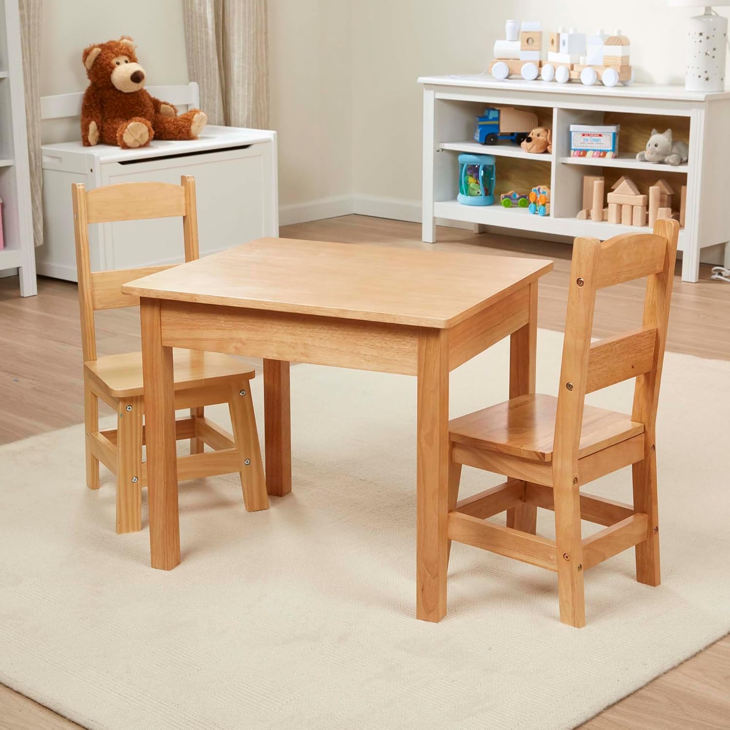 Melissa & Doug Solid Wood Kids Table and Chairs (2), Premium Quality Wooden Toddler Table and Chair Set for Kids Playroom Furniture & Montessori Classroom Furniture for Boys & Girls Ages 3+