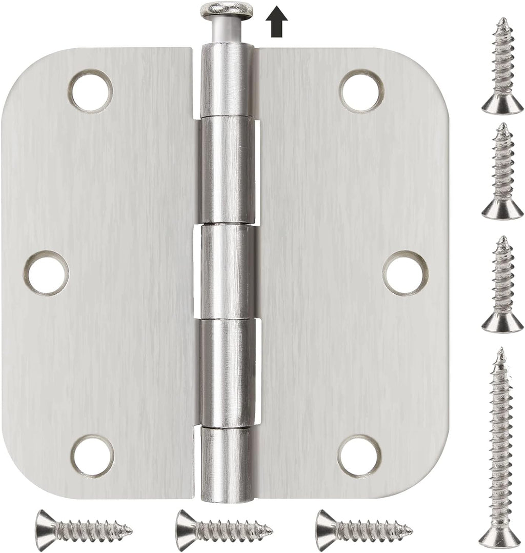 24 Pack Brushed Nickel Door Hinges 3.5 x 3 1/2 Inch Interior Rounded 5/8" Radius Corners Iron Bifold Silver Residential Satin Nickels Hinge for Doors Hardware Kit Office Bedroom Study Living Room
