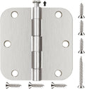 24 Pack Brushed Nickel Door Hinges 3.5 x 3 1/2 Inch Interior Rounded 5/8" Radius Corners Iron Bifold Silver Residential Satin Nickels Hinge for Doors Hardware Kit Office Bedroom Study Living Room
