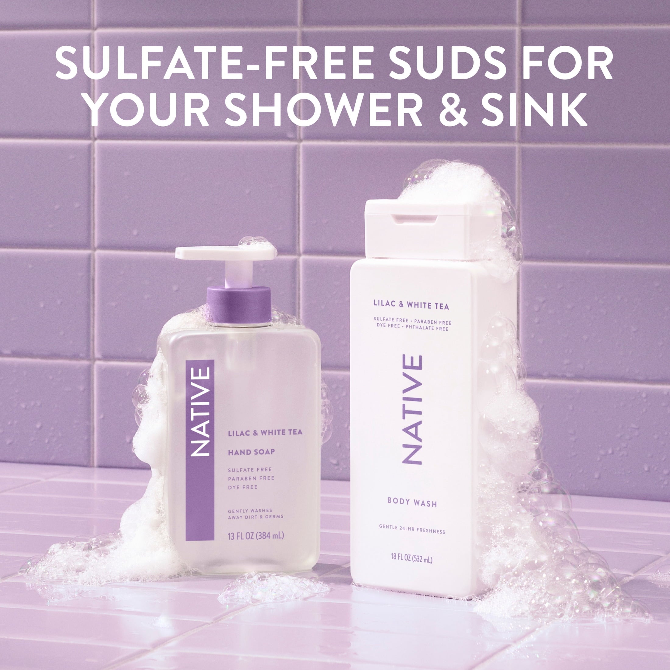 Liquid Hand Soap, Lilac & White Tea, Non-drying, Naturally Derived Cleansers, Sulfate Free, 13 fl oz