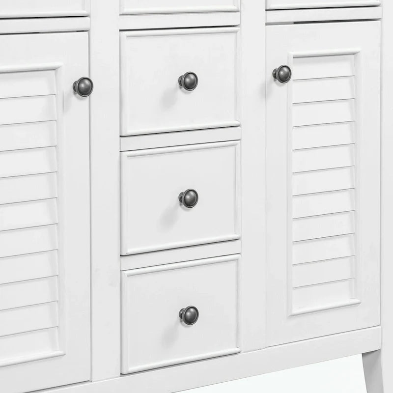 Bathroom Vanity with Ceramic Basin, Two Cabinets and Five Drawers