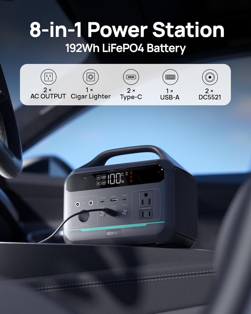 Portable Power Station 300W, 192Wh Large Power Bank with 110V AC Outlet, LiFePO4 Battery Backup,8-Ports Solar Generator Fast Charging for Camping, Hurricane Emergency, Outdoor,Home