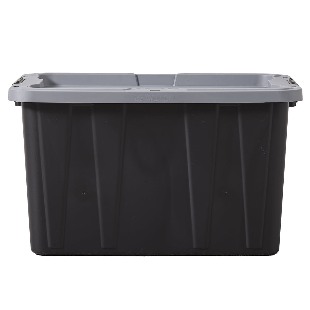 27 Gallon Large Storage Bin with Latch Lid, Heavy Duty Latching Plastic Storage Container, Black and Grey