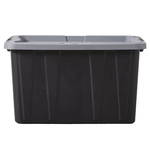 27 Gallon Large Storage Bin with Latch Lid, Heavy Duty Latching Plastic Storage Container, Black and Grey