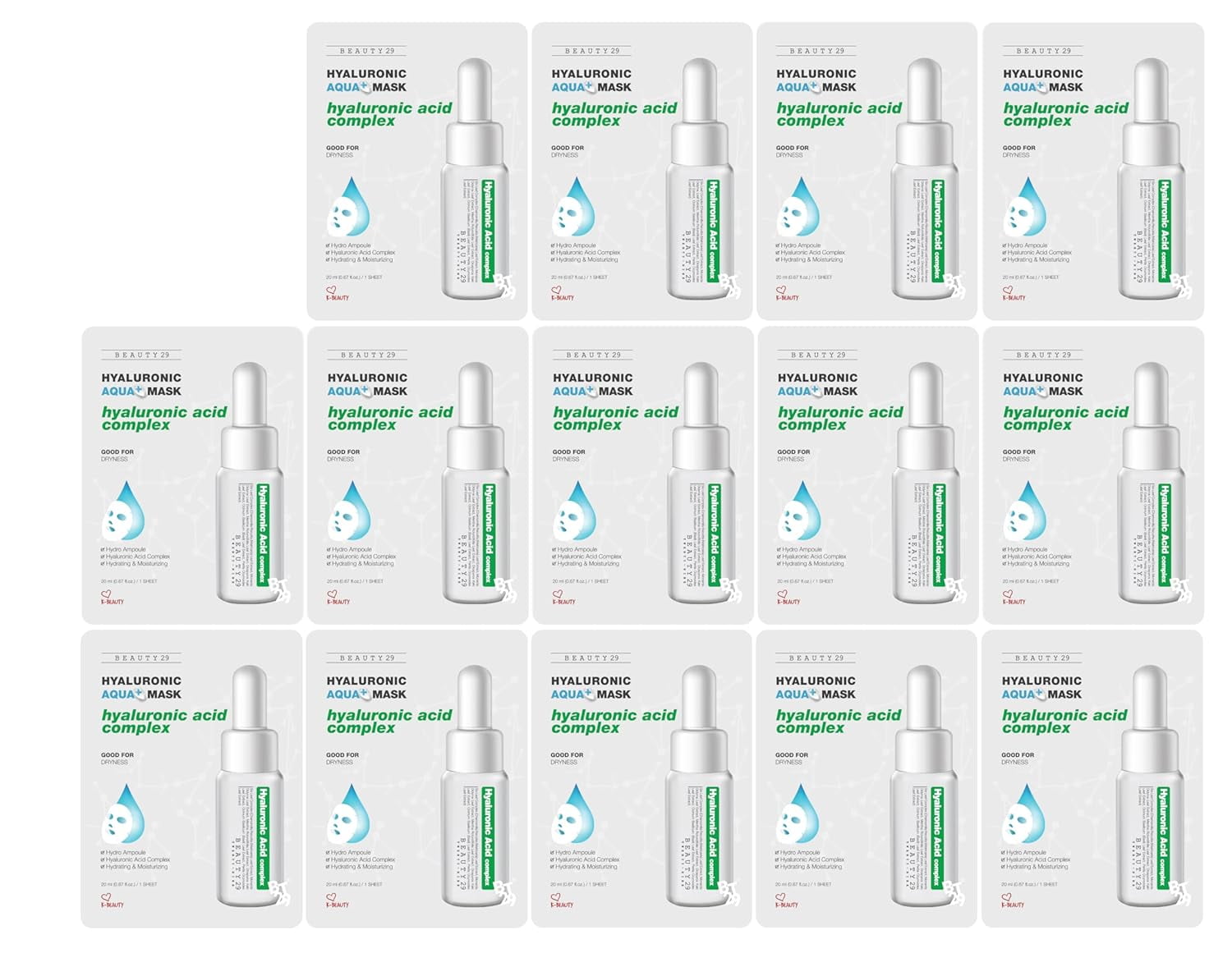 BEAUTY29 Hyaluronic Aqua Plus Essence Full Face Facial Sheet Mask 14 Sheets - 2 WEEKS SET