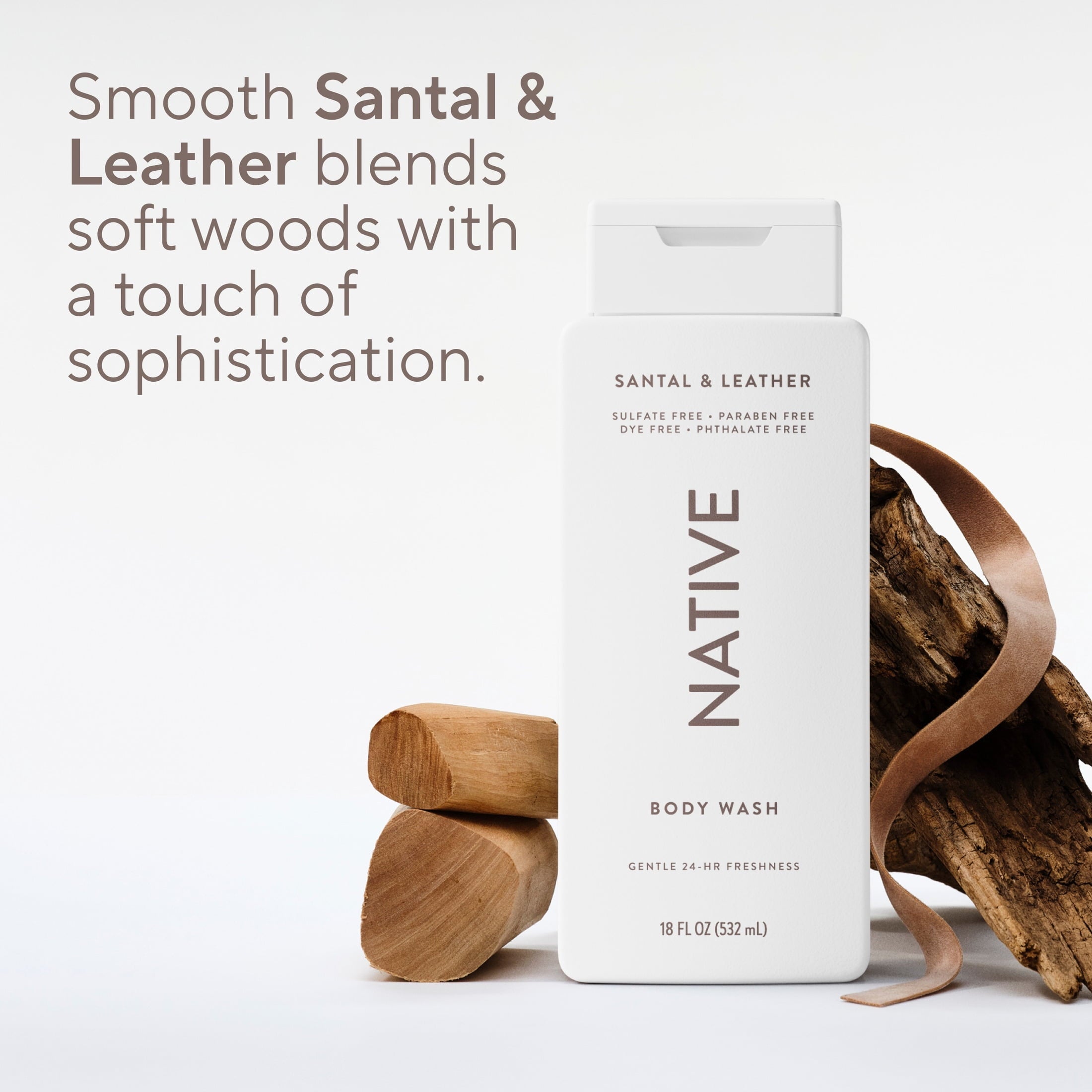 Body Wash, Santal & Leather, Sulfate Free, Naturally Derived Ingredients, 24hr Freshness, for Women & Men, 18 fl oz