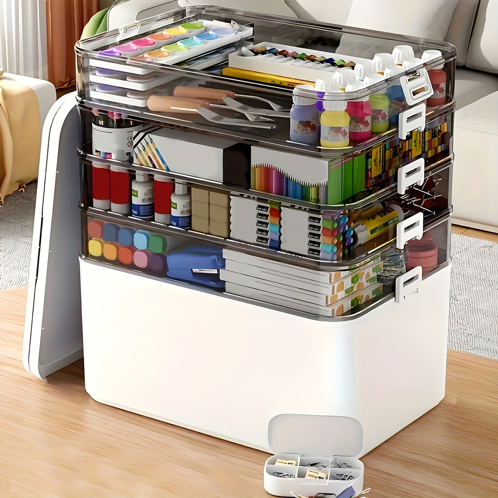 5-Tier Heavy-Duty Plastic Storage Box - Clear with Lids & Handle
