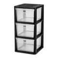 Medium 3 Drawer Tower, with Removable Clear Plastic Storage Bins, Tool-Free, Black