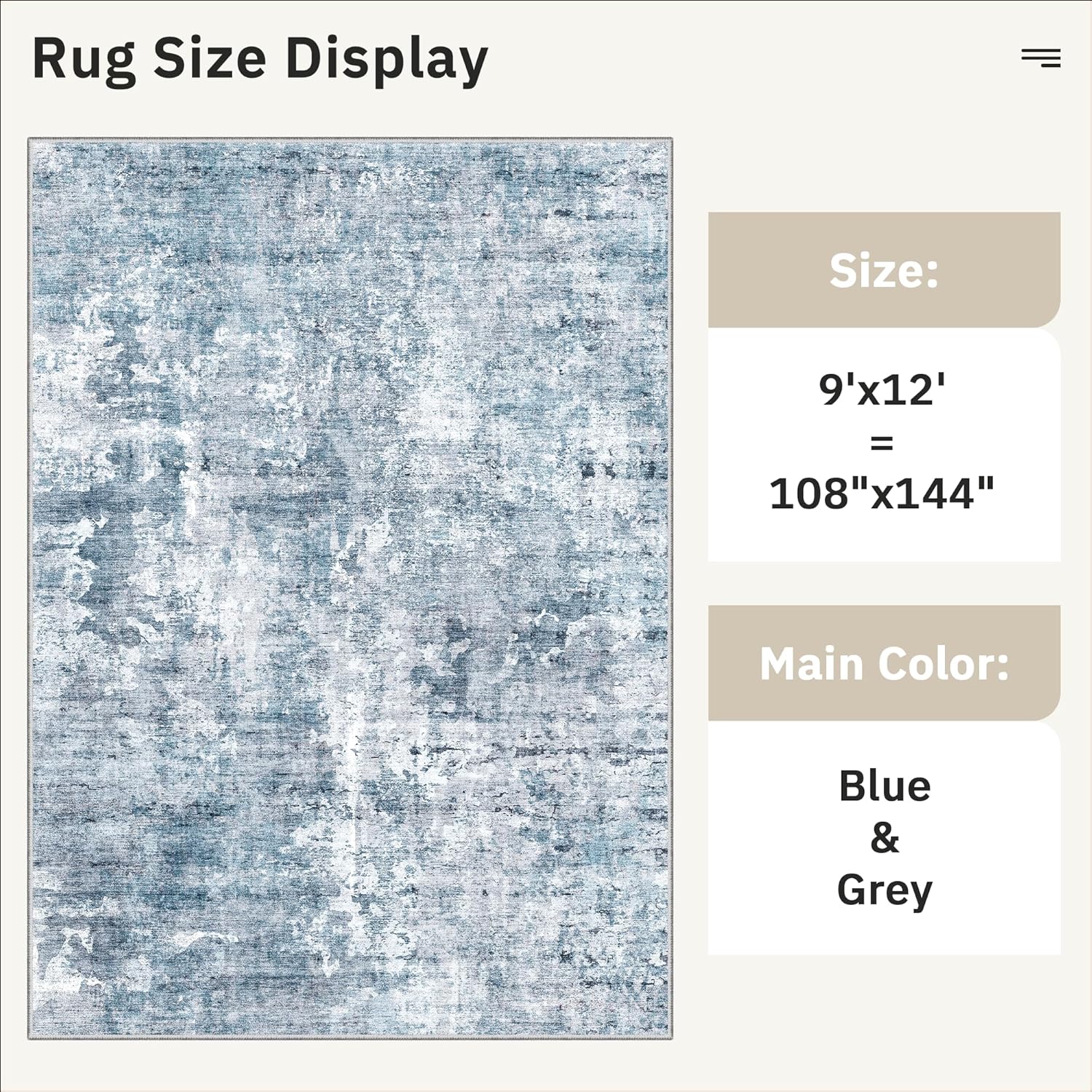 Soalmost 9x12 Area Rugs for Living Room, Abstract Non Slip Machine Washable Vintage Rugs, Low Pile Lightweight Large Rug for Bedroom, Dining Room, Home Office Blue
