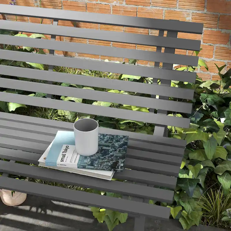 Outsunny 48.5 Garden Bench, Outdoor Patio Bench, Lightweight Aluminum Park Bench with Slatted Seat