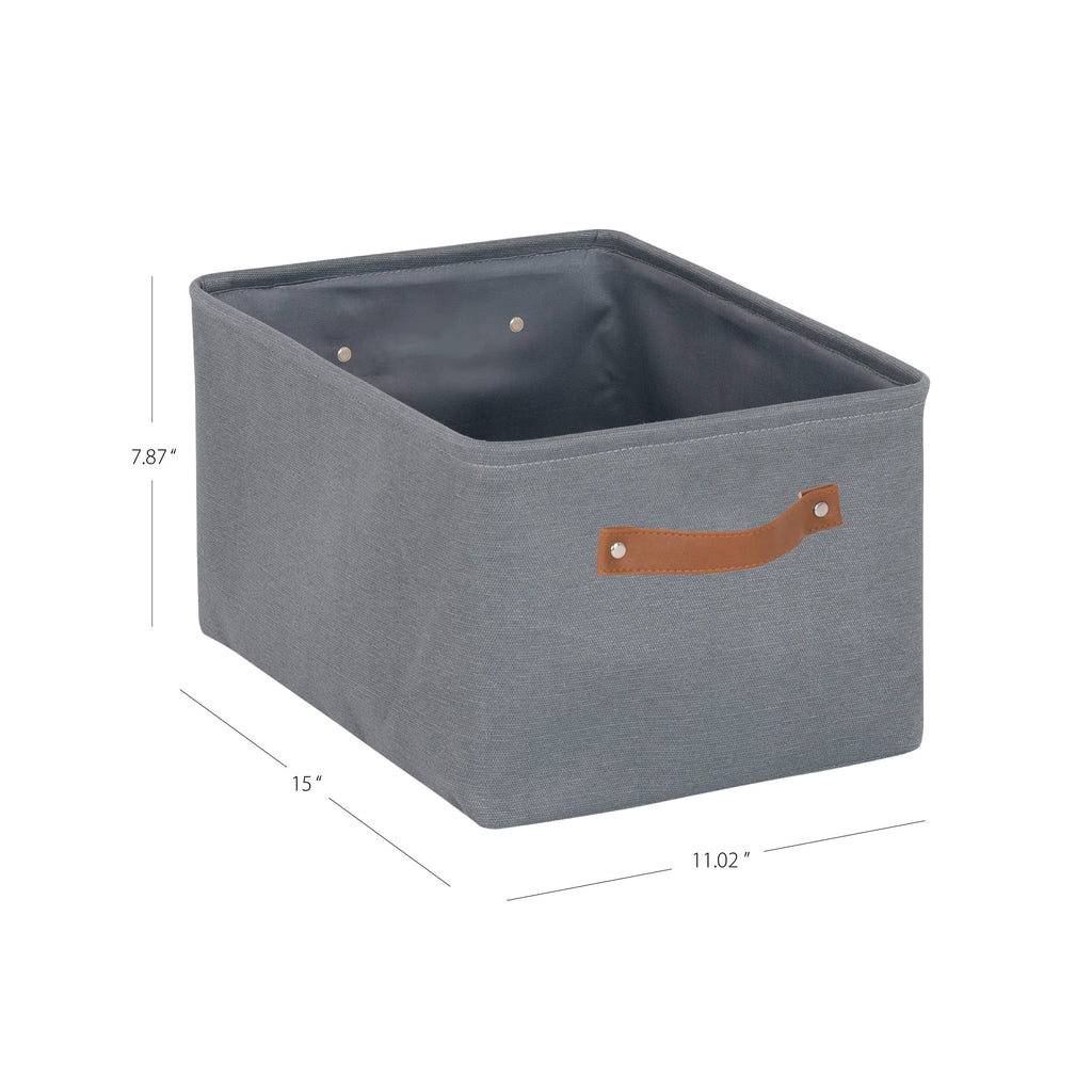 Natural Canvas Fabric Decorative Storage Basket with Handles, 15 in x 8 in x 11 in