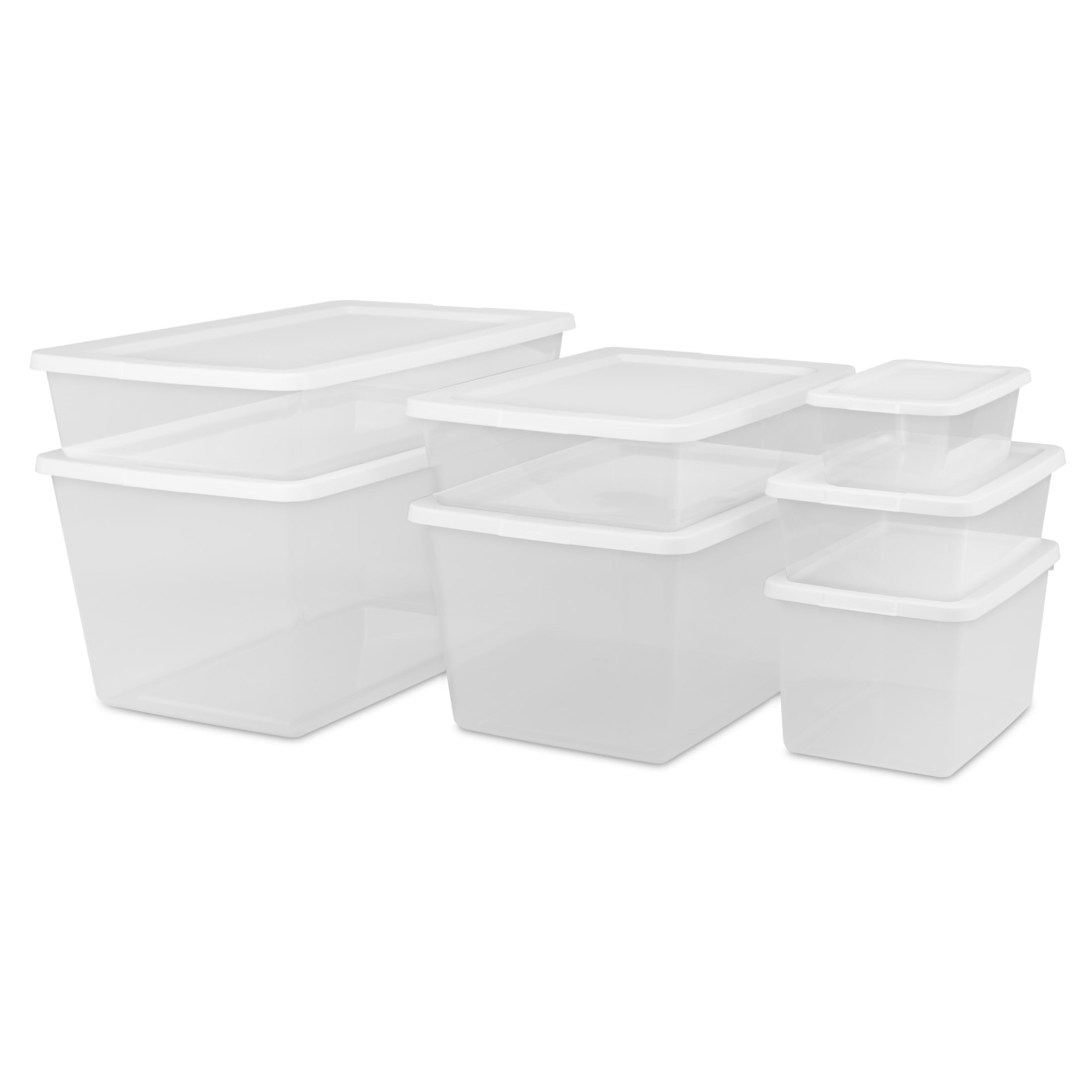 41 Quart Medium Storage Bin, Clear Plastic Underbed Storage Container with Snap-On Lid, White