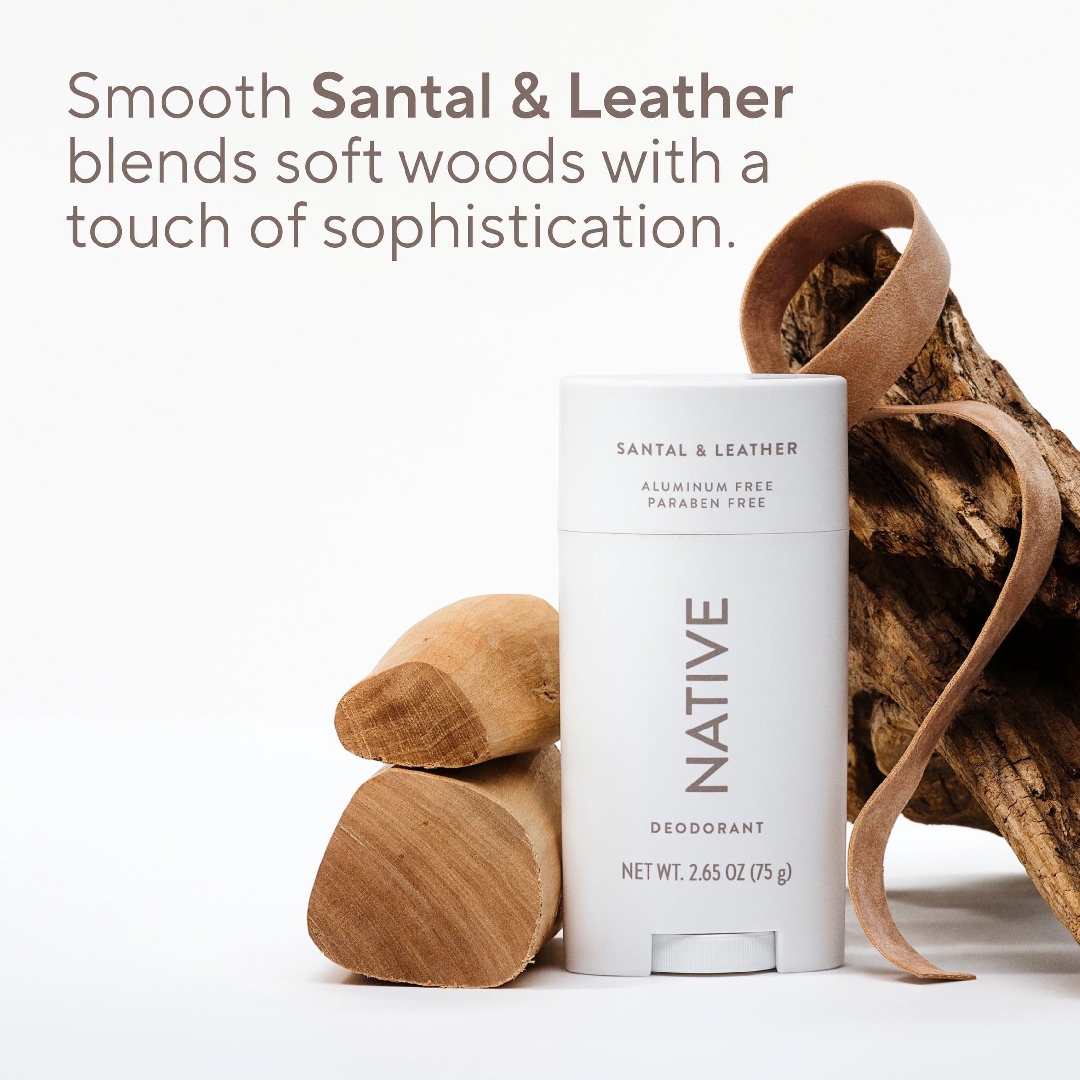Aluminum Free Deodorant For Men, 72 Hour Solid Deodorant Stick, Santal & Leather, 2.65oz