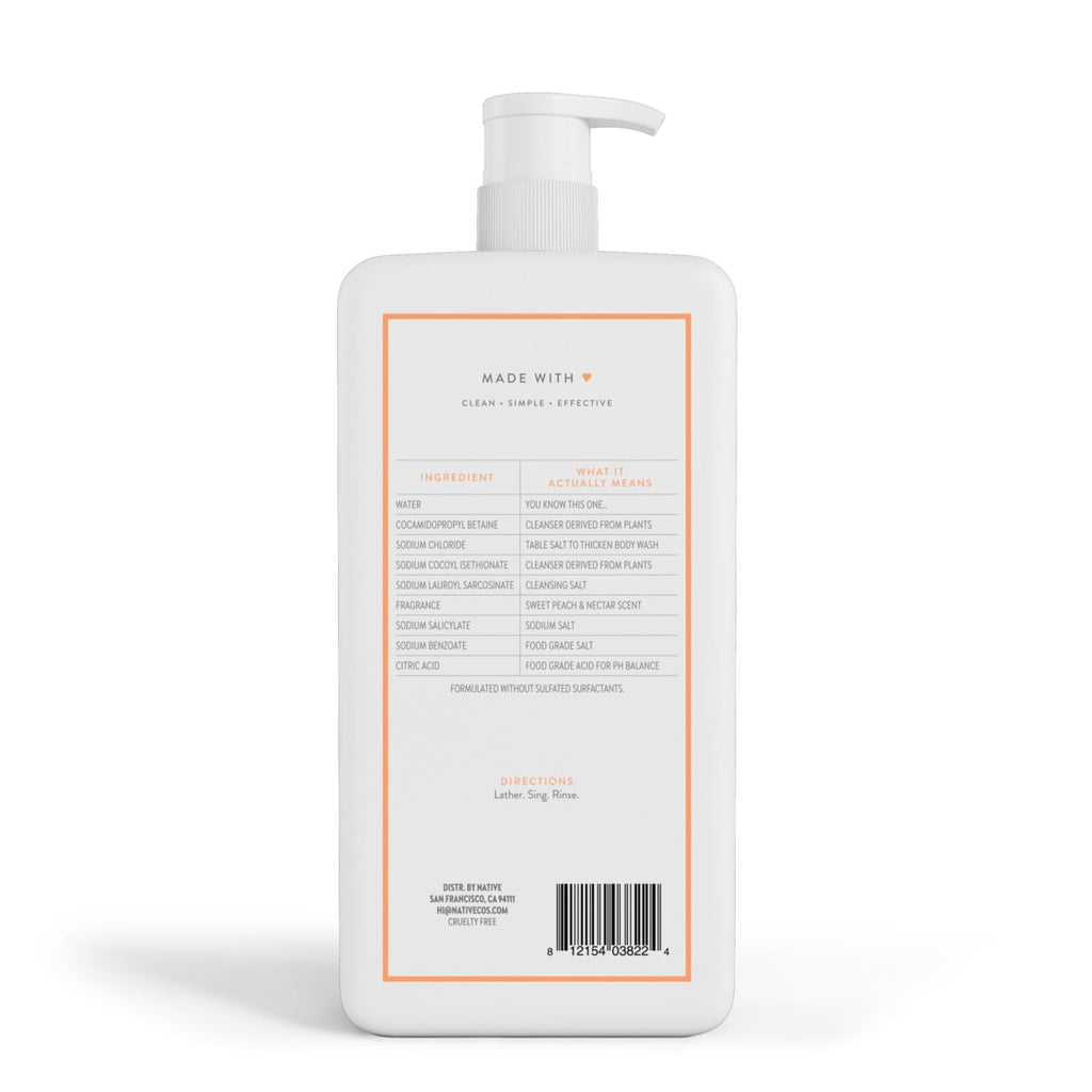 Body Wash, Sweet Peach & Nectar, Sulfate Free, Naturally Derived Ingredients, 24hr Freshness, for Women & Men, 36 fl oz