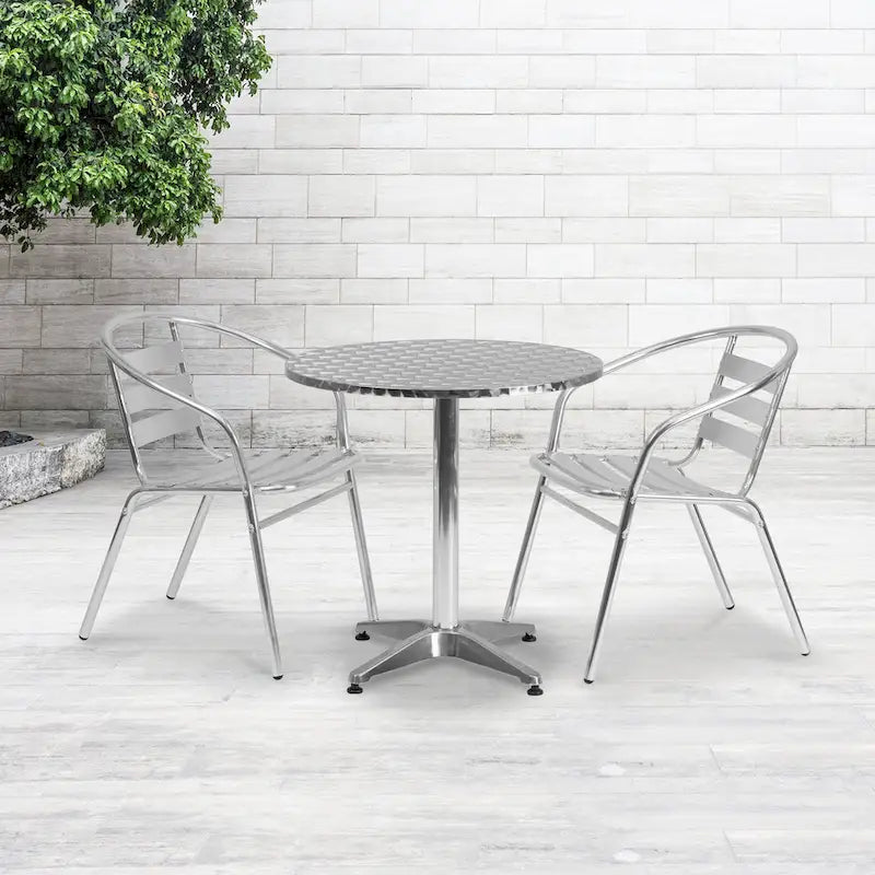 27.5 Round Aluminum Smooth Top Indoor-Outdoor Table with Base