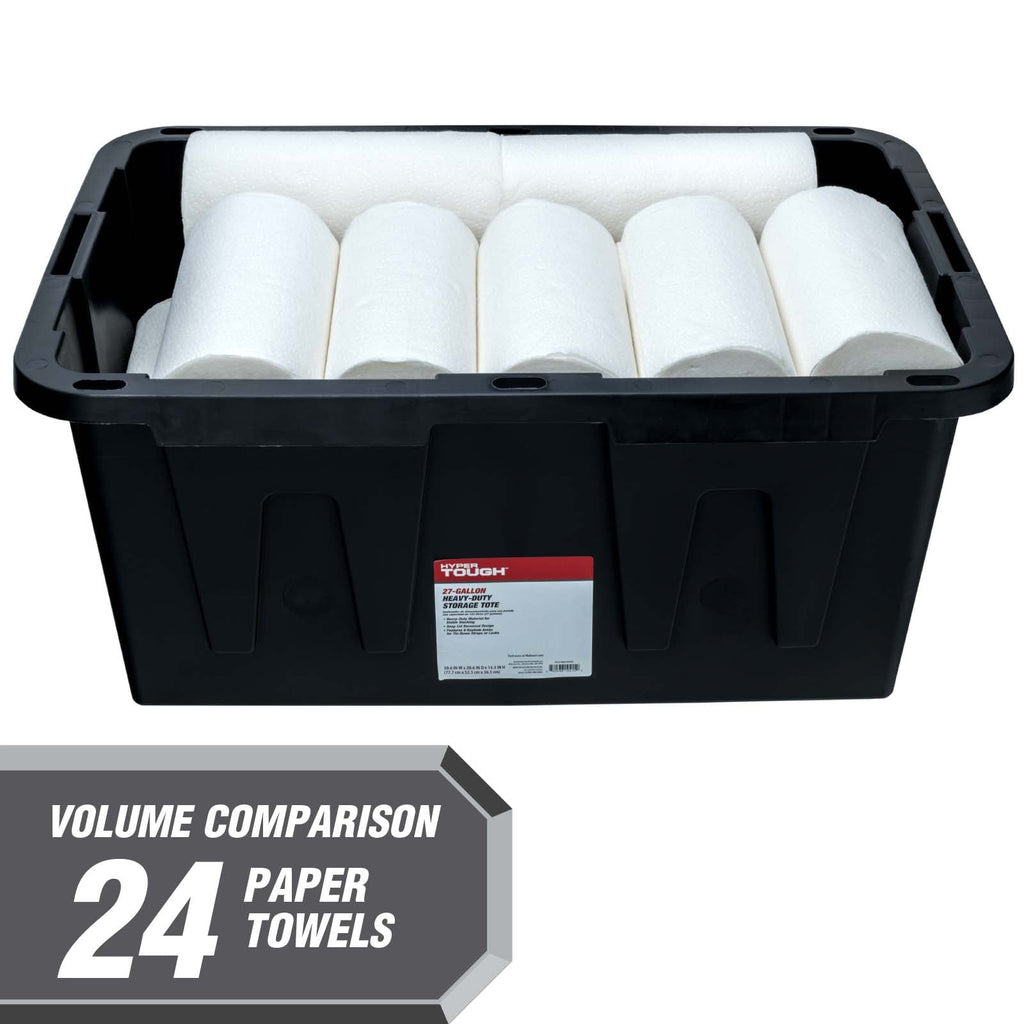 27 Gallon Large Storage Bin with Snap Lid, Black and Red, Heavy Duty Plastic Storage Container