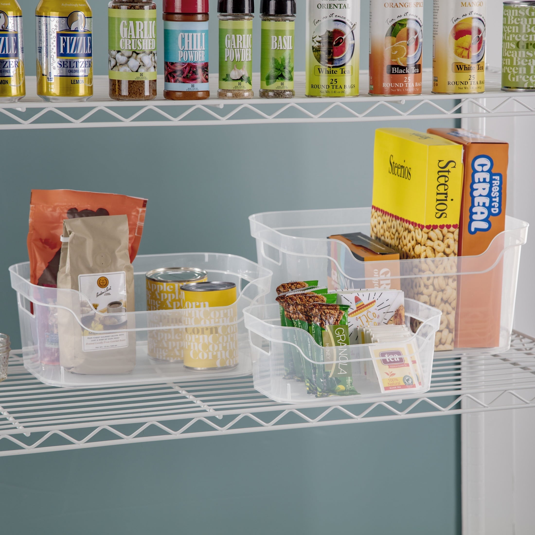 Large Open Bin, Clear Plastic, Easy Access Bin with Scoop Front, Clear