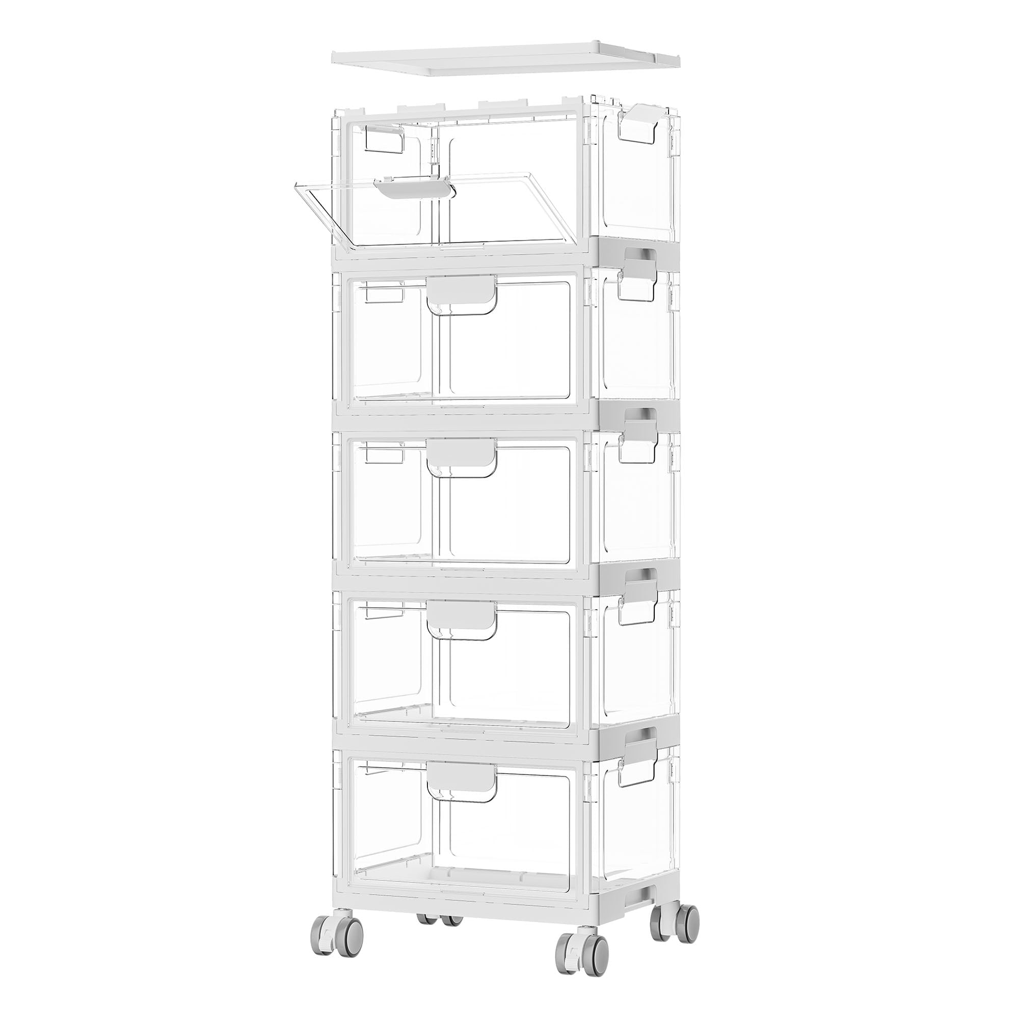 3-Layer Storage Bins, 72Qt Large Storage Containers with Lids, Storage Bins with wheels for Home Office Bedroom, Bathroom, White