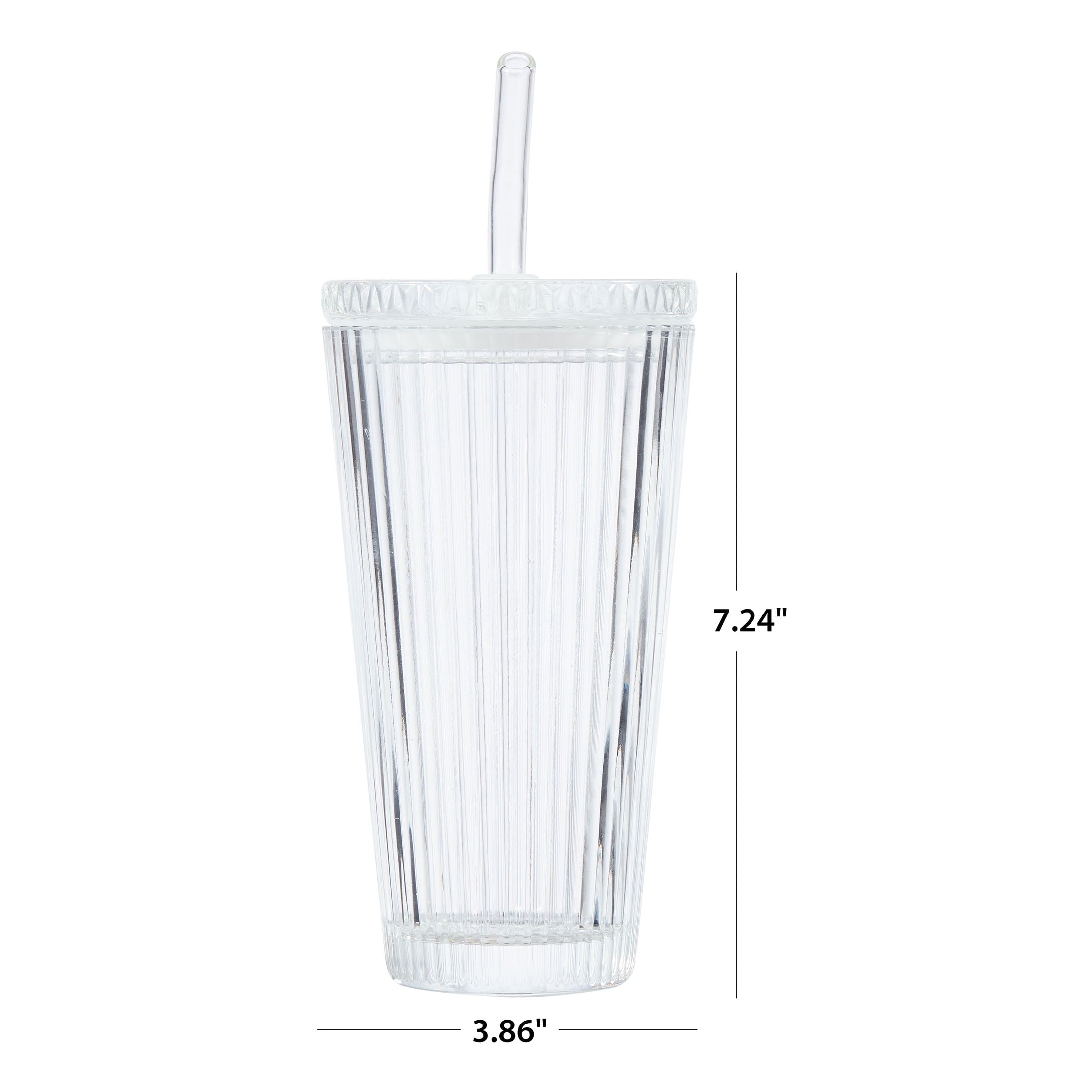 Better Homes & Gardens Glass 21oz Tumbler Ribbed with Glass Lid and Straw
