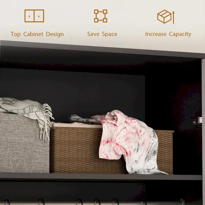 Wardrobe Closet Armoire with 2 Doors Wooden Clothes Storage Cabinet