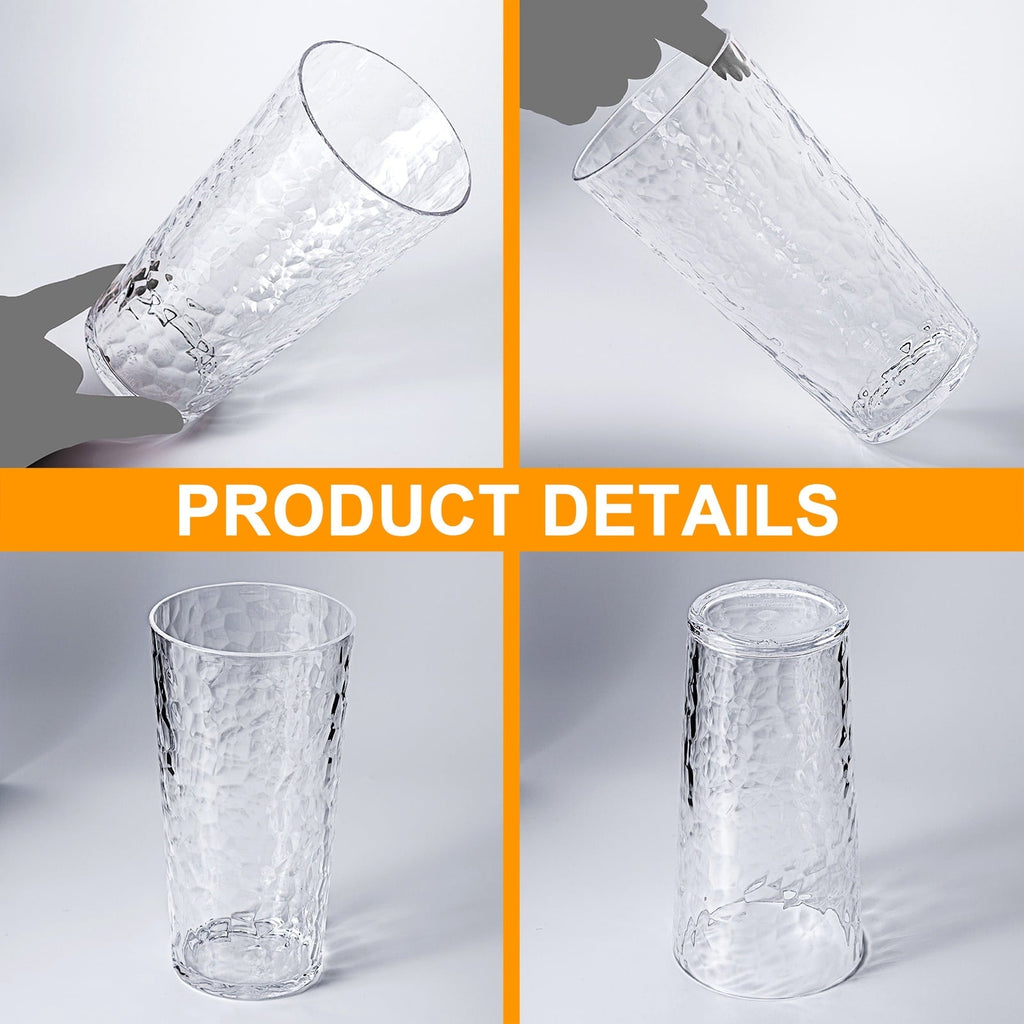Hammered 24 ounce Plastic Drinking Tumbler Acrylic Glasses, Set of 8 Multicolor