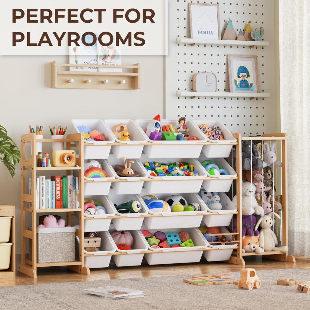 Toy Storage Organizer with Bookshelf and Stuffed Animal Storage - Playroom Organization with Shelves and 12 Bins - Living Room Box for Lego - Bedroom Decor Essentials