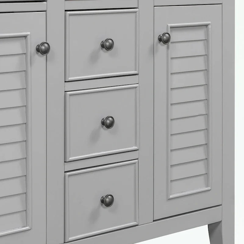 Bathroom Vanity with Ceramic Basin, Two Cabinets and Five Drawers