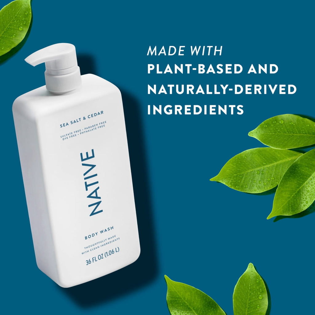 Body Wash, Sea Salt & Cedar, Sulfate Free, Naturally Derived Ingredients, 24hr Freshness, for Women & Men, 36 fl oz