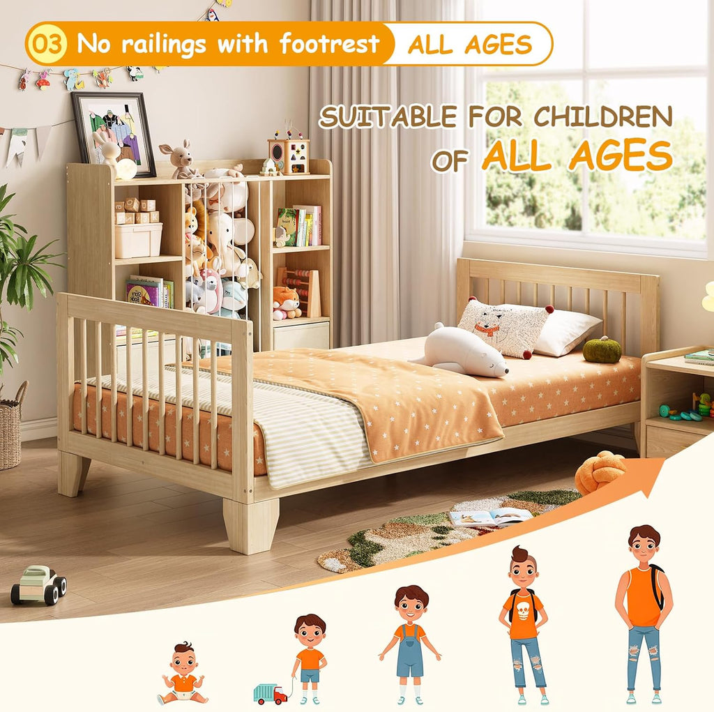 EXPERLAM Montessori Toddler Bed - Variable Twin Toddler Bed Frame with Removable Fences, Legs and 10 Board Slats, Toddler Floor Bed with Sturdy Wooden, Floor Bed for All Ages Kids, Bedroom, Livingroom