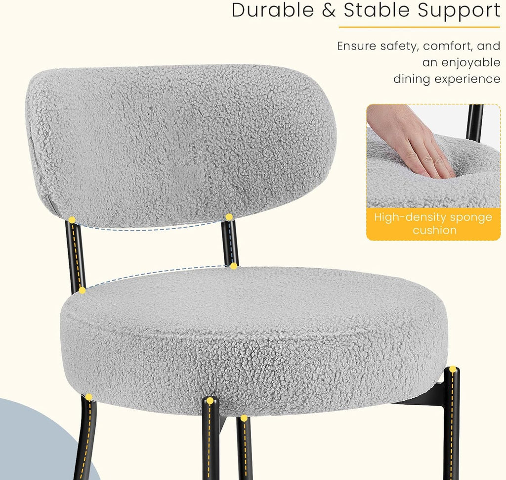 DUMOS Dining Chairs Set of 4, Mid Century Modern Chair Round Upholstered Curved Backrest, Kitchen Vanity Living Room Chairs with Black Metal LegsClassic Grey