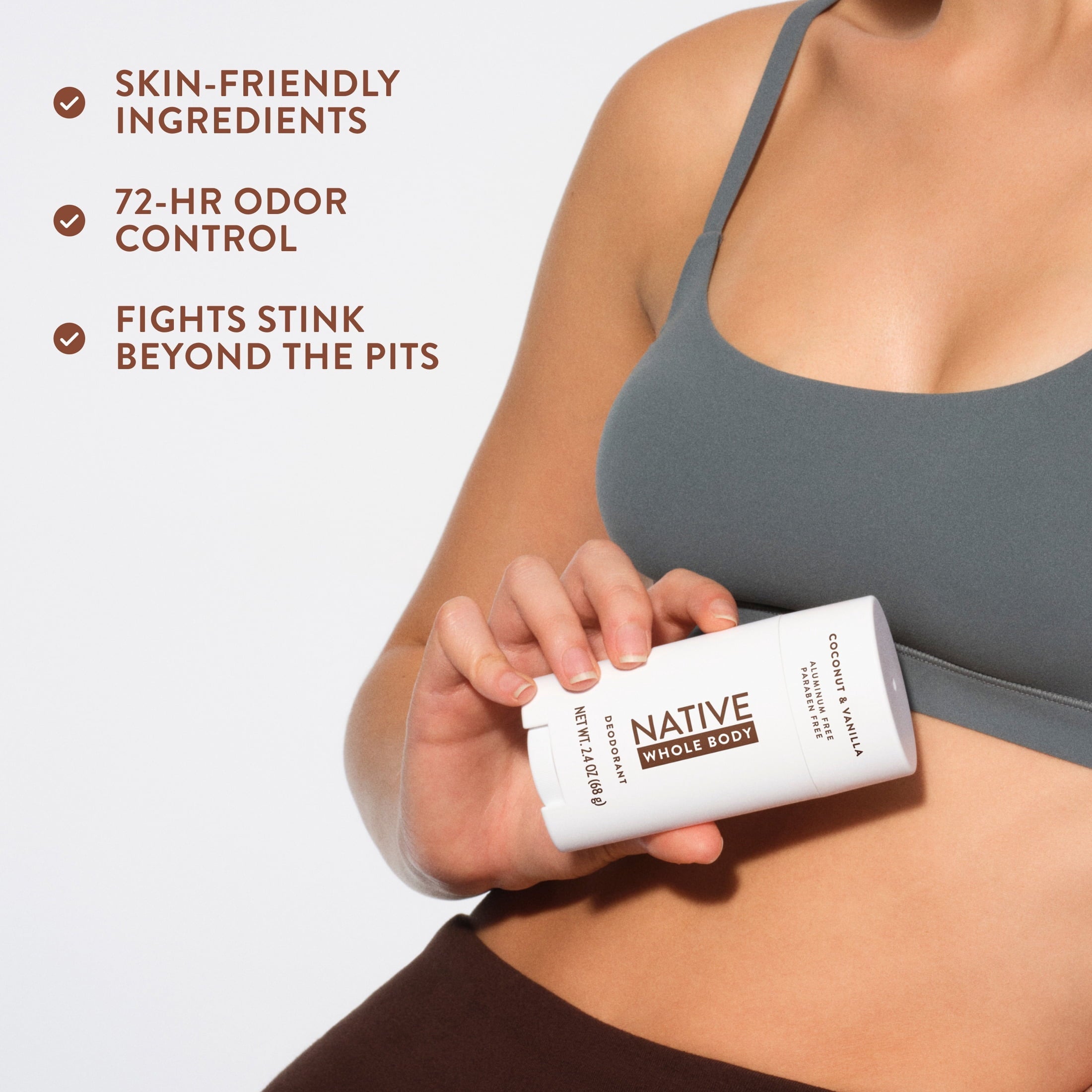 Native Whole Body Deodorant For Women, Aluminum Free Deodorant Stick, Coconut & Vanilla, 2.4oz