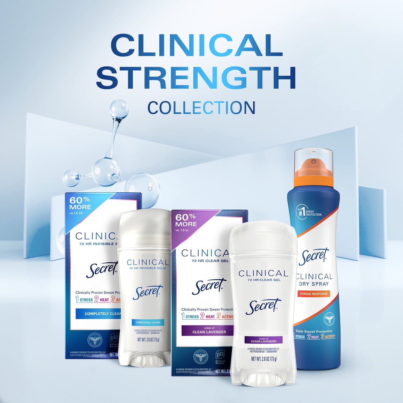 Clinical Antiperspirant Deodorant for Women, 100HR Sweat & Odor Protection, Hyaluronic Acid, Soft Solid, Active Fresh, 2.6 oz
