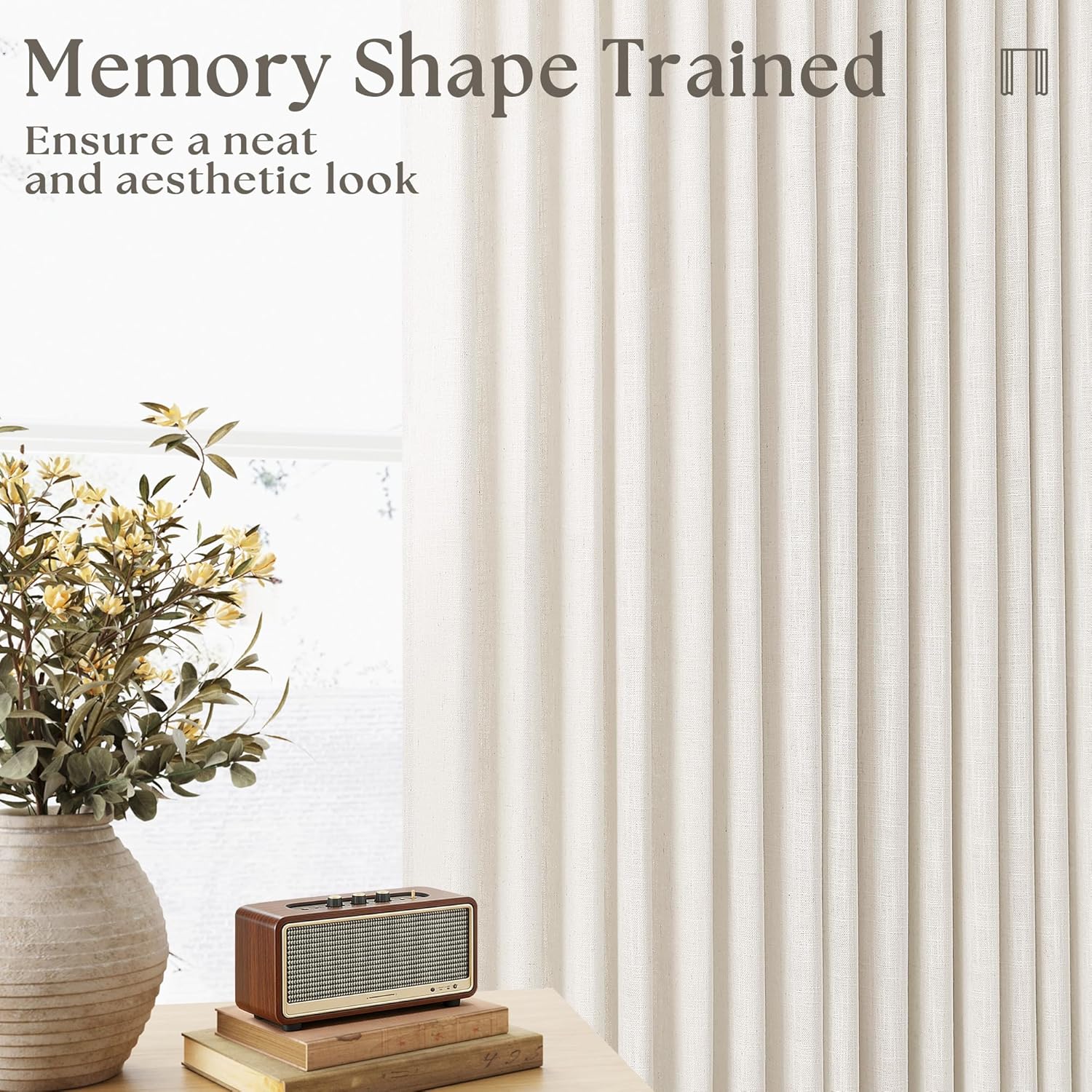 Extra Wide Pinch Pleat 100 x 102 Inch Linen Curtains for Living Room Cream Ivory Light Filtering Semi Sheer Pleated Curtains for Patio Glass Sliding Door Dining Bedroom Large Window 100x102 1 Panel