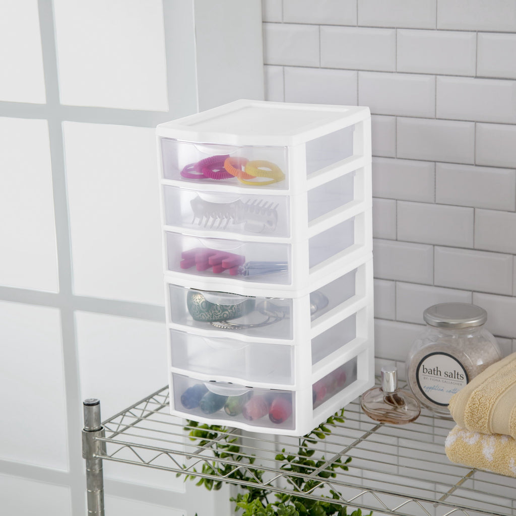 3 Drawer Clear Storage Bin, Desktop Drawer Storage Container, White