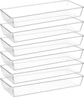6 Pcs Large Clear Drawer Organizer Set, 15" X 6" Plastic Versatile Desk Drawer Organizer Trays with Non-Slip Silicone Pads, Storage Bins for Makeup, Bathroom, Kitchen Utensils, Office, Tools
