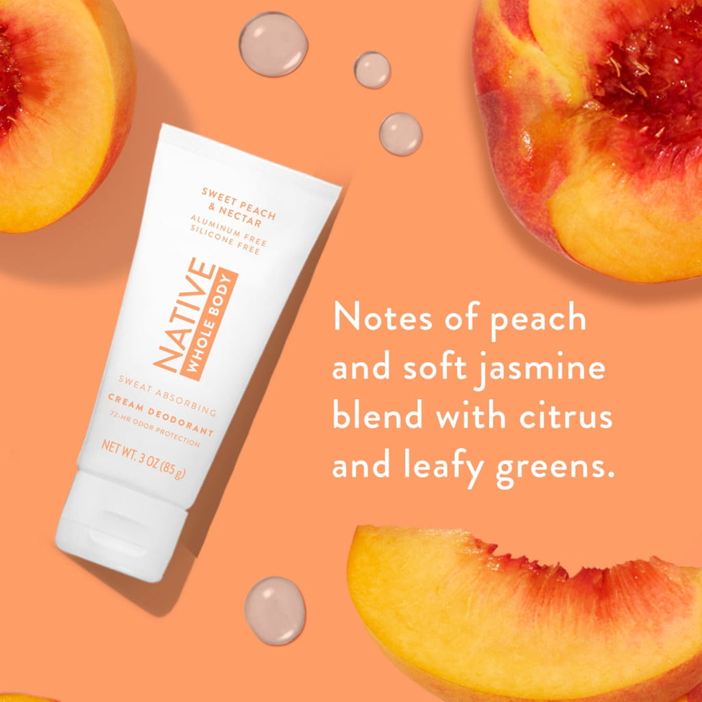 Native Whole Body Deodorant Invisible Cream, Sweet Peach & Nectar, Aluminum-Free, 3 oz