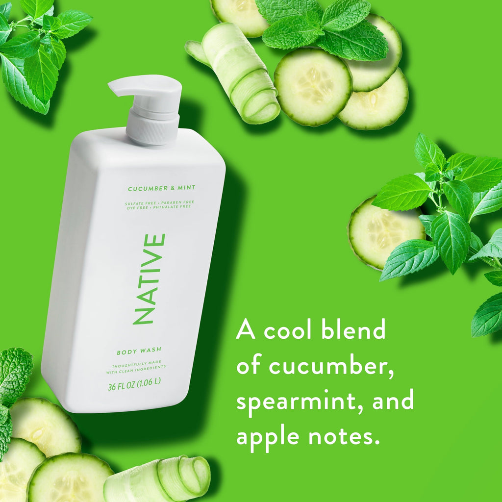 Body Wash, Cucumber & Mint, Sulfate Free, Naturally Derived Ingredients, 24hr Freshness, for Women & Men, 36 fl oz