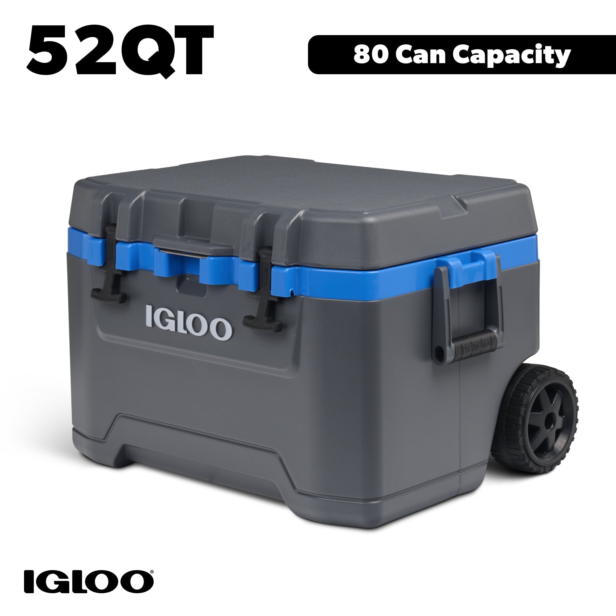 52 QT Overland Ice Chest Cooler with Wheels, Gray and Blue