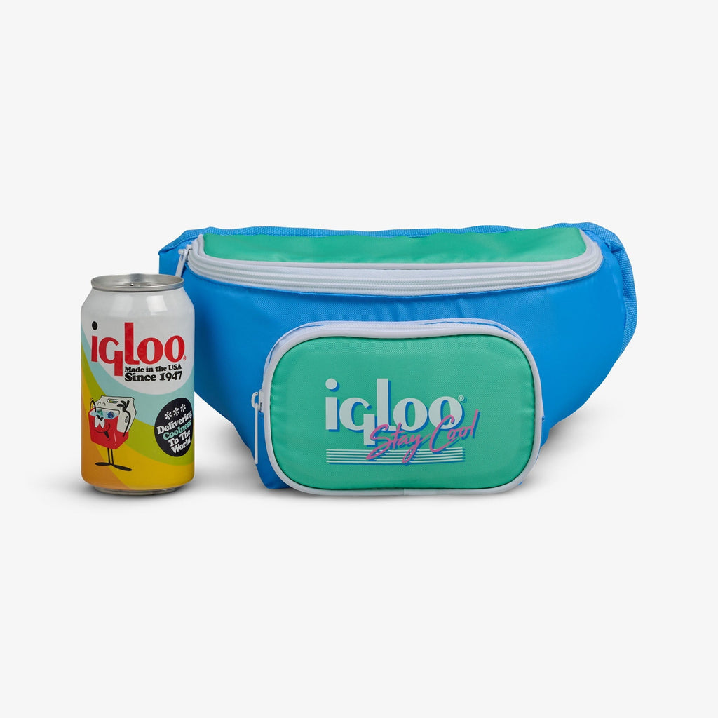 3 can Retro Fanny Pack Cooler Bag, Purple and Aqua Blue
