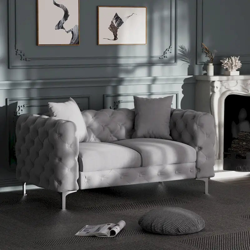 Morden Fort Modern Loveseat Two-Seater Sofa with Dutch Velvet, Solid Wood Frame and Iron Legs