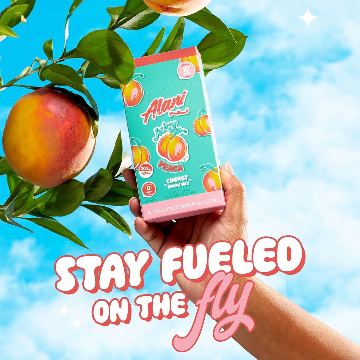 Energy Sticks, Juicy Peach, 10 Count, 200mg Caffeine, Zero Sugar
