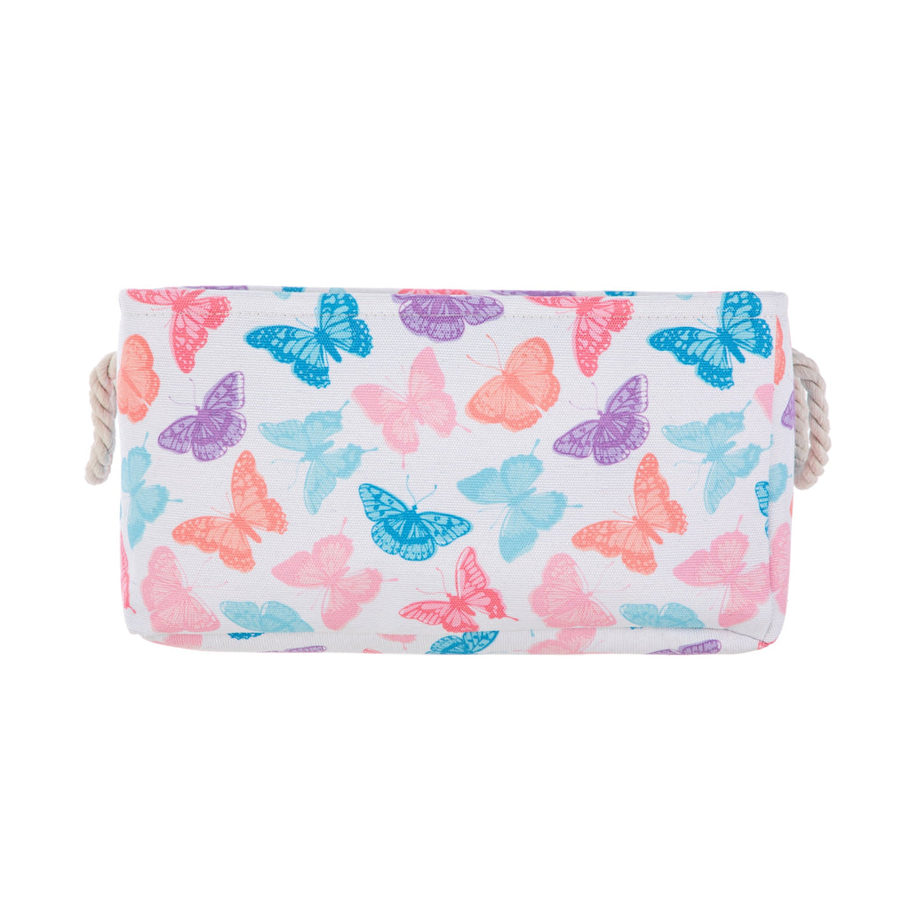 Kids Butterfly Canvas Storage Basket with Handles, 15 in x 11 in x 7.8 in